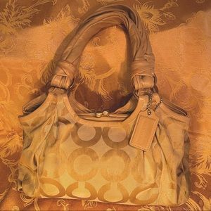 Coach Tan and Gold Satin Shoulder Bag